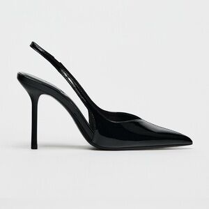 Zara Black Heels with Pointed Toe and Slingback Design